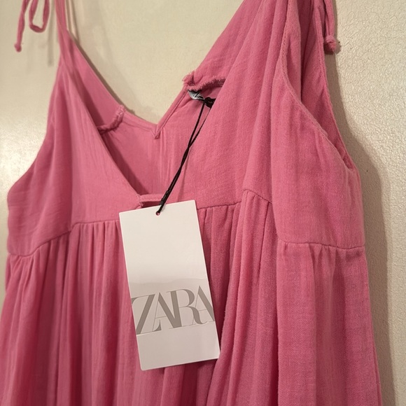 ZARA brand NEW with tags pink gauze cotton maxi dress with tie straps in Sz.L - Picture 3 of 9